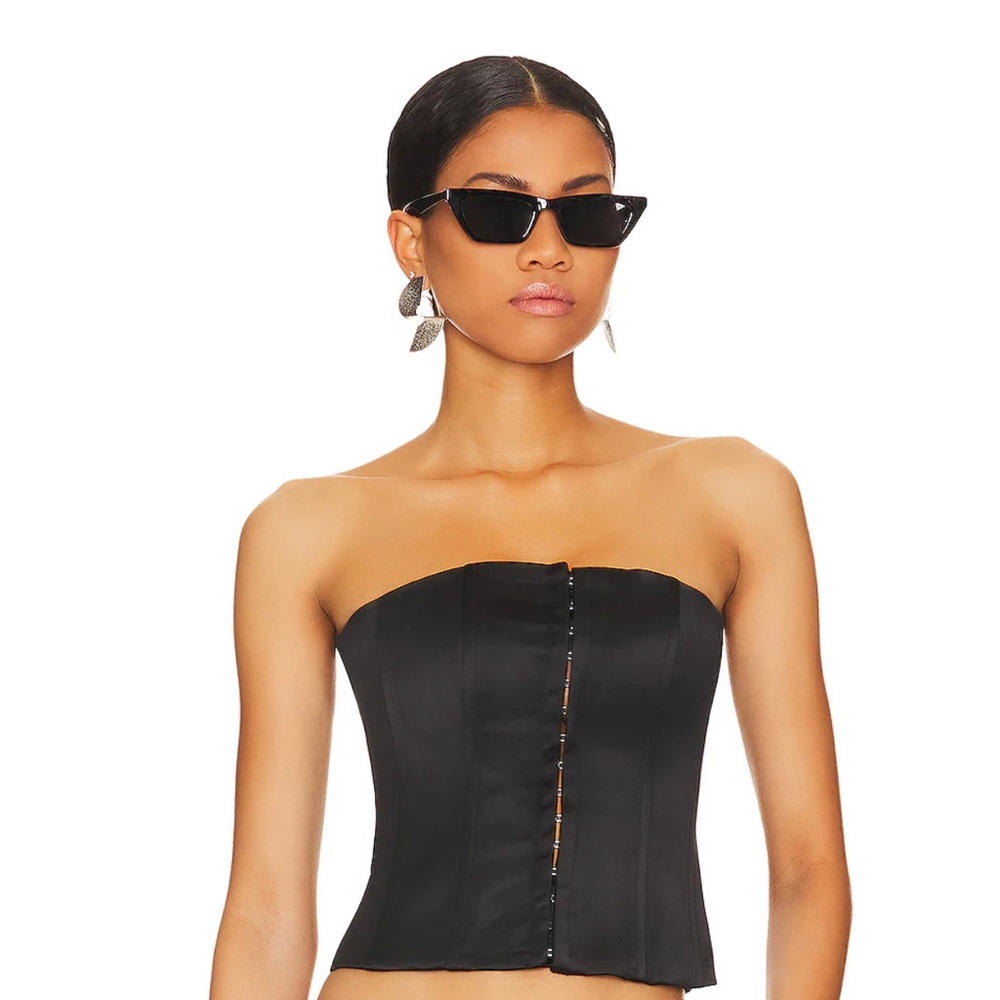 Guizio Satin Corset Top in Black